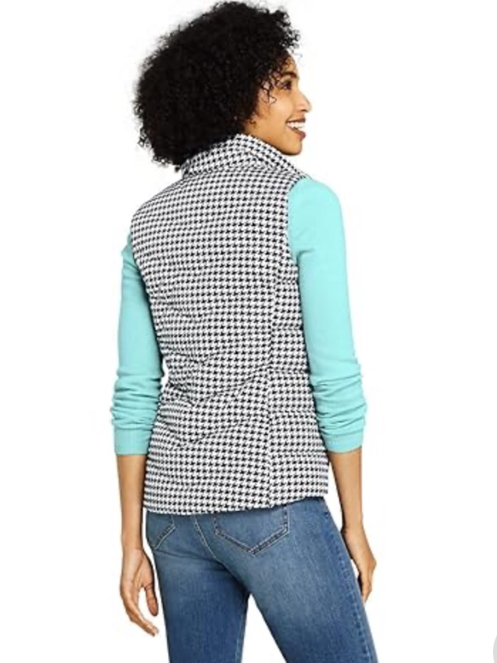 Lands' End Black & White Houndstooth Quilted Vest - Picture 2 of 9